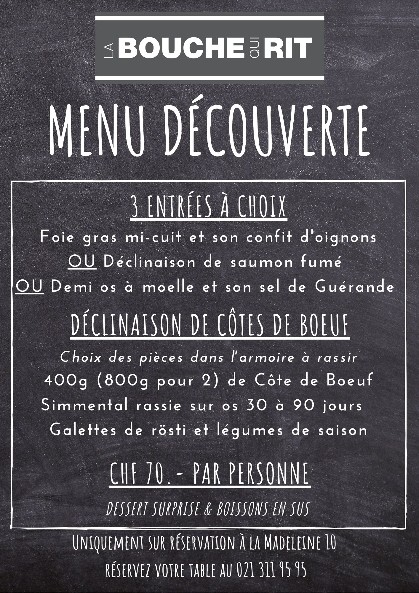 Menu découverte Table du Boucher La BOUCHE qui RIT Boucherie Restaurant Lausanne